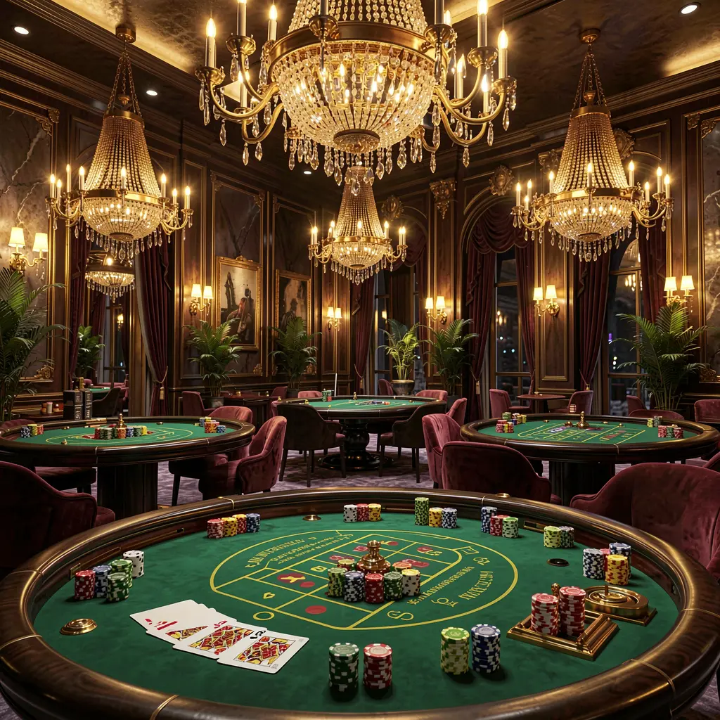 3U3U high-end casino lobby in the Philippines featuring golden lights, roulette tables with chips and cards, elegant premium design, and a dark cinematic background in an ultra detailed 3D render