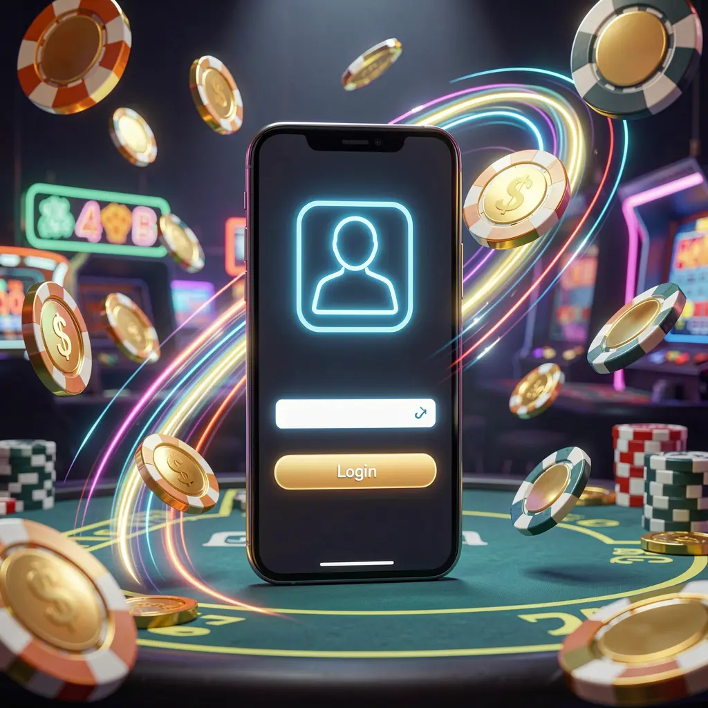 3U3U fast casino login banner featuring a smartphone with a bright user icon, speed light trails, and golden coins and chips flying around in a modern neon casino style 3U3U fast casino login banner featuring a smartphone with a bright user icon, speed light trails, and golden coins and chips flying around in a modern neon casino style