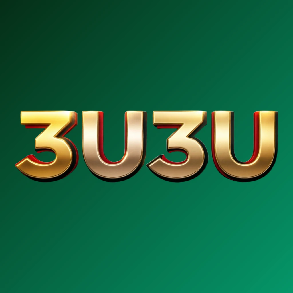 Luxury casino logo for 3U3U featuring rich gold gradient text with red and black accents, elegant lighting effects, and a high-end entertainment style in a wide horizontal rectangular wordmark design on a transparent background